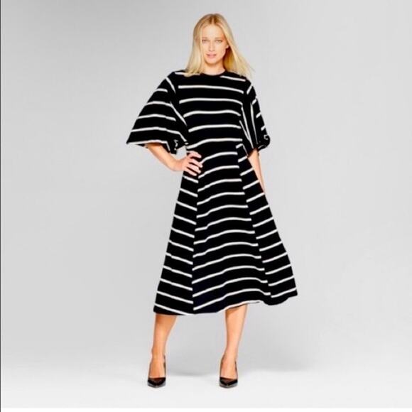 Who What Wear Dresses & Skirts - Who What Wear NWT Sz M Black & White Striped Midi Dress Butterfly Sleeves